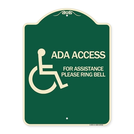 Signmission ADA Access for Assistance Ring Bell W/ New Isa Heavy-Gauge Aluminum Sign, 24" H, G-1824-24352 A-DES-G-1824-24352